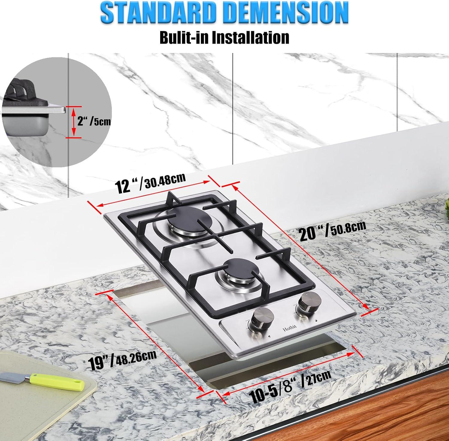 12" Stainless Steel 2-Burner Propane Gas Cooktop