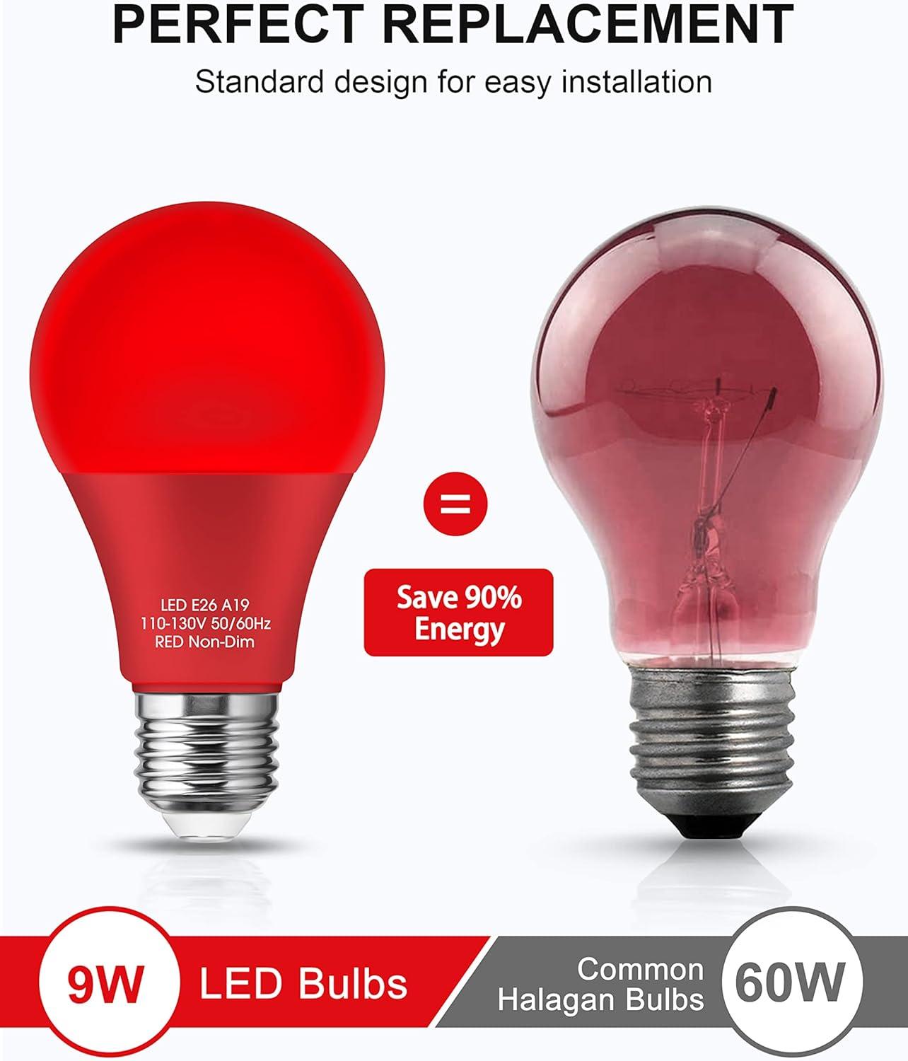EDISHINE Green LED Light Bulbs for Holiday Party Decoration, A19 9W LED Bulbs 60W Equivalent E26 Base 4 Pack, ETL Listed