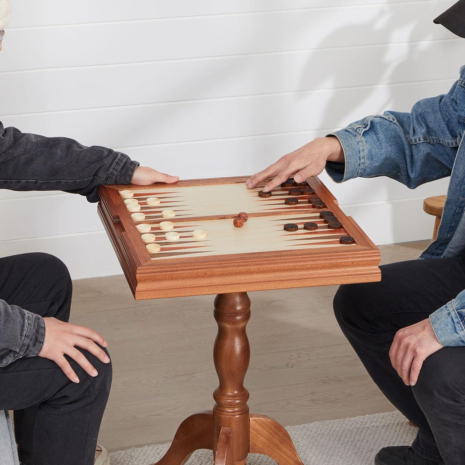 GSE Wooden 3-in-1 Chess Checkers Backgammon Table, Chess Checkers Backgammon Combo Game Set