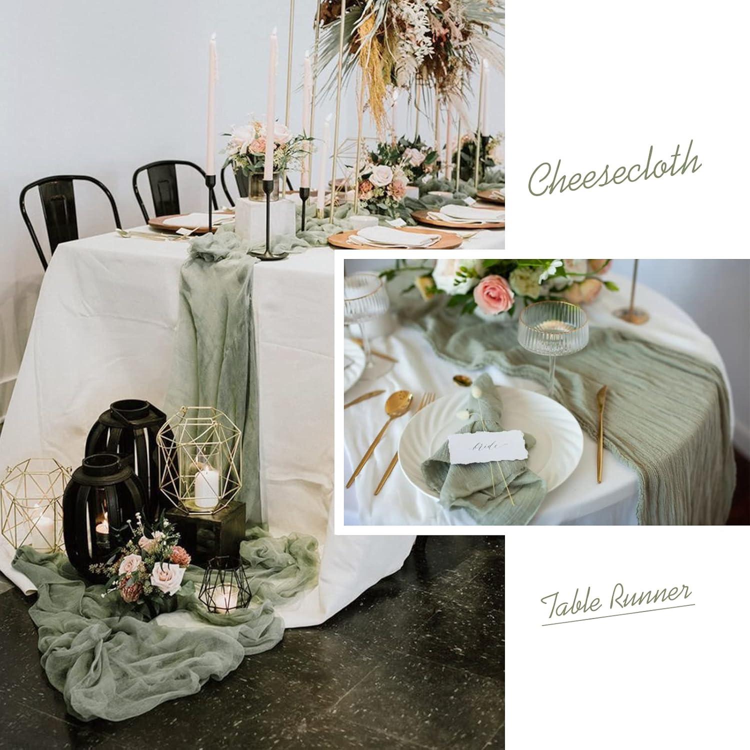 Mint Green Cheesecloth Table Runner 6 Pack 35" Boho Gauze Runner 120 inches Long Tablecloth Runner Rustic Sheer Fabric Bulk for Baby Shower Wedding Bridal Birthday Party Table Decorations