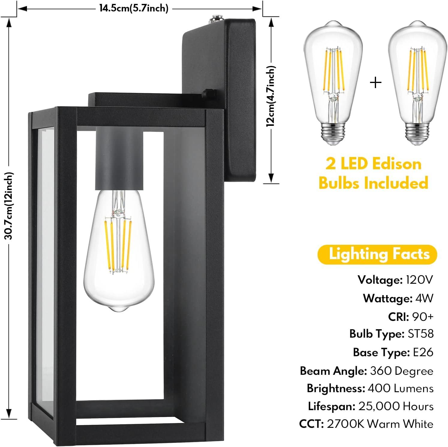 Matte Black Dimmable Outdoor Wall Sconces with Clear Glass