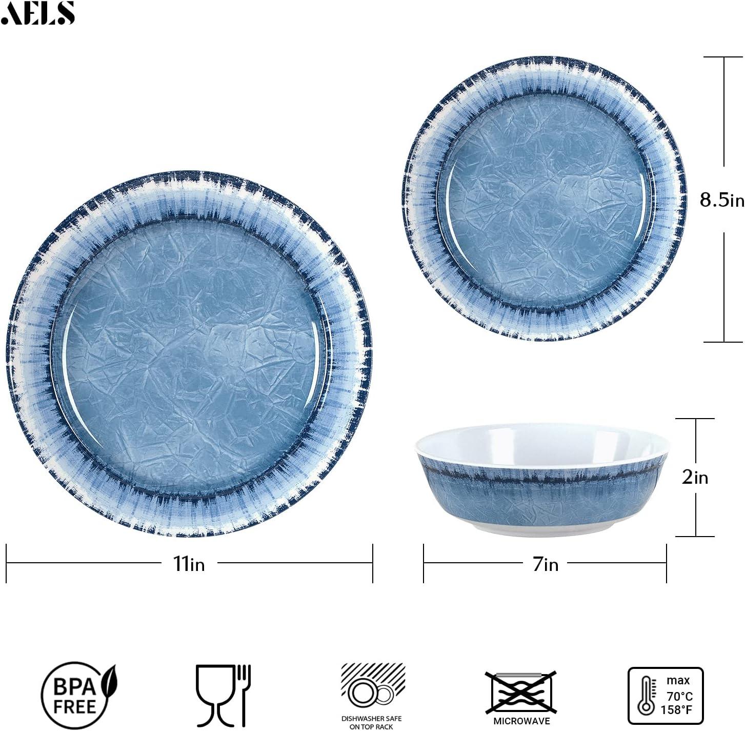 Sunlit Melamine Dinnerware Set of 18 Pcs Dinner Dishes Set for Indoor and Outdoor Use, Dishwasher Safe, Lightweight Unbreakable, BPA Free (Navy, Service for 6 (18pcs))