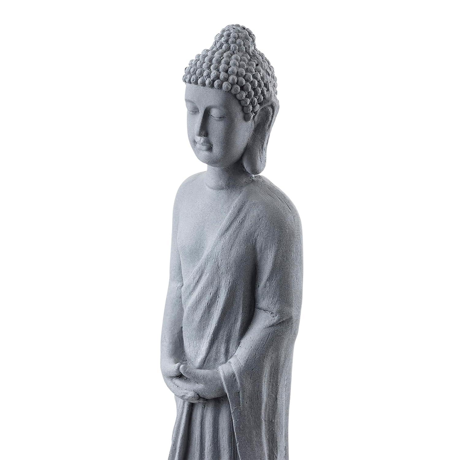32" Magnesium Oxide Standing Buddha Statue Gray - Alpine Corporation: Outdoor Decor, Garden Accent