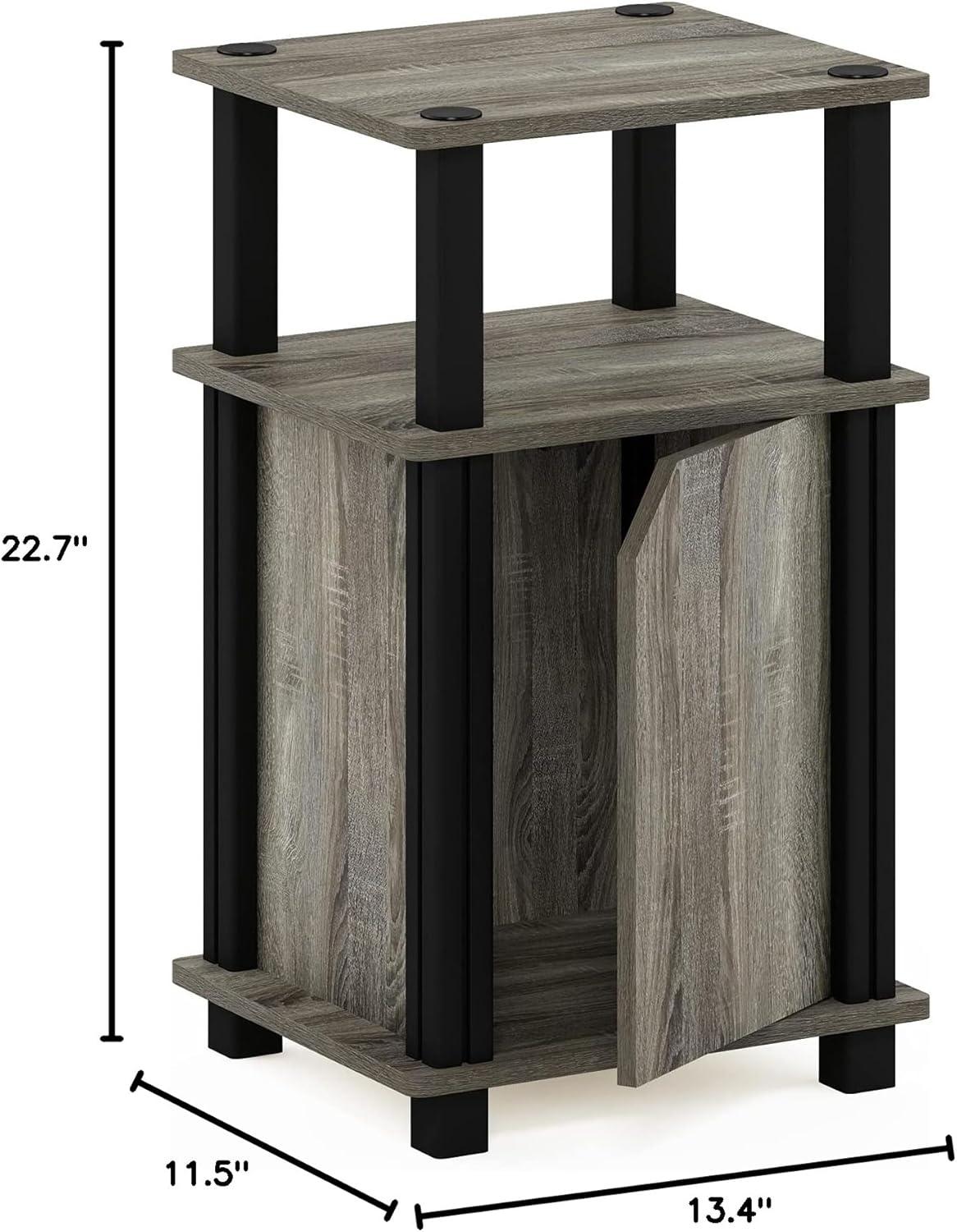 Furinno Brahms 3-Tier End Table with Door, French Oak, Black