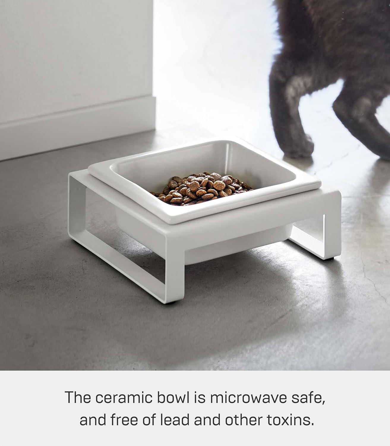 White Ceramic Pet Bowl with Steel Stand