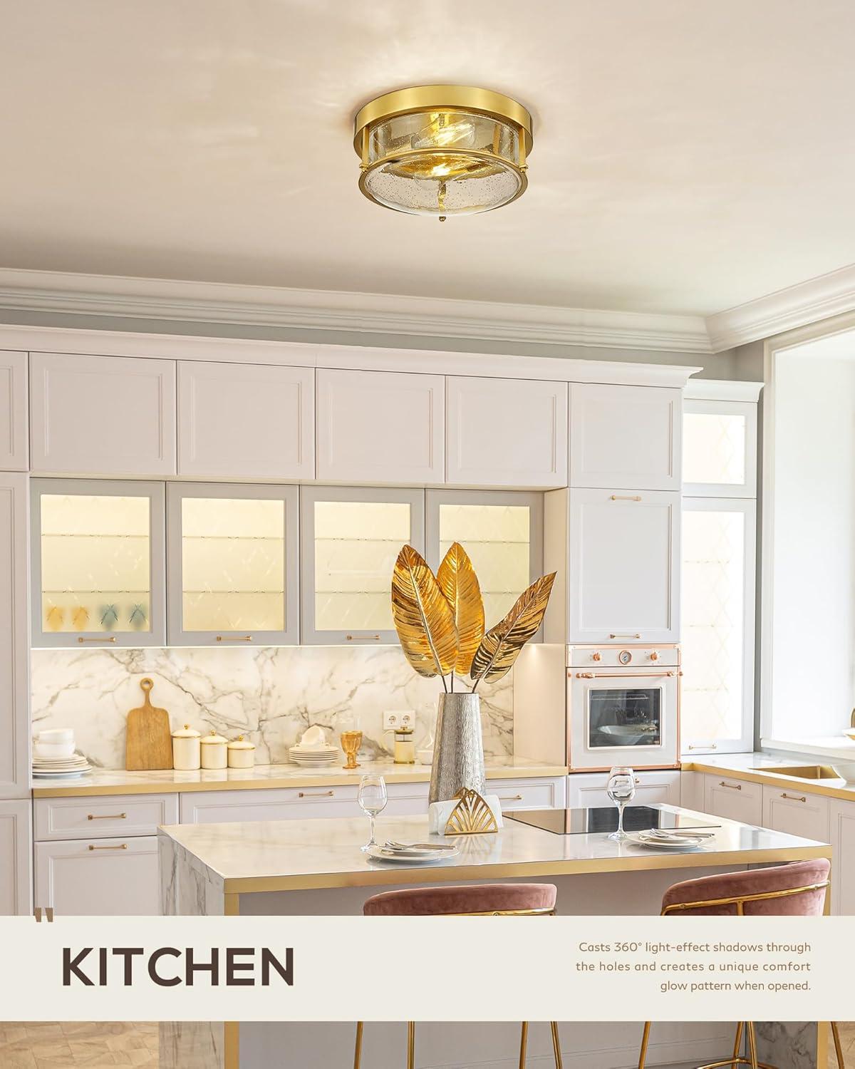 Flush Mount Ceiling Light Fixtures, 2-Light and Ceiling Mount for Farmhouse with Glass Lampshade