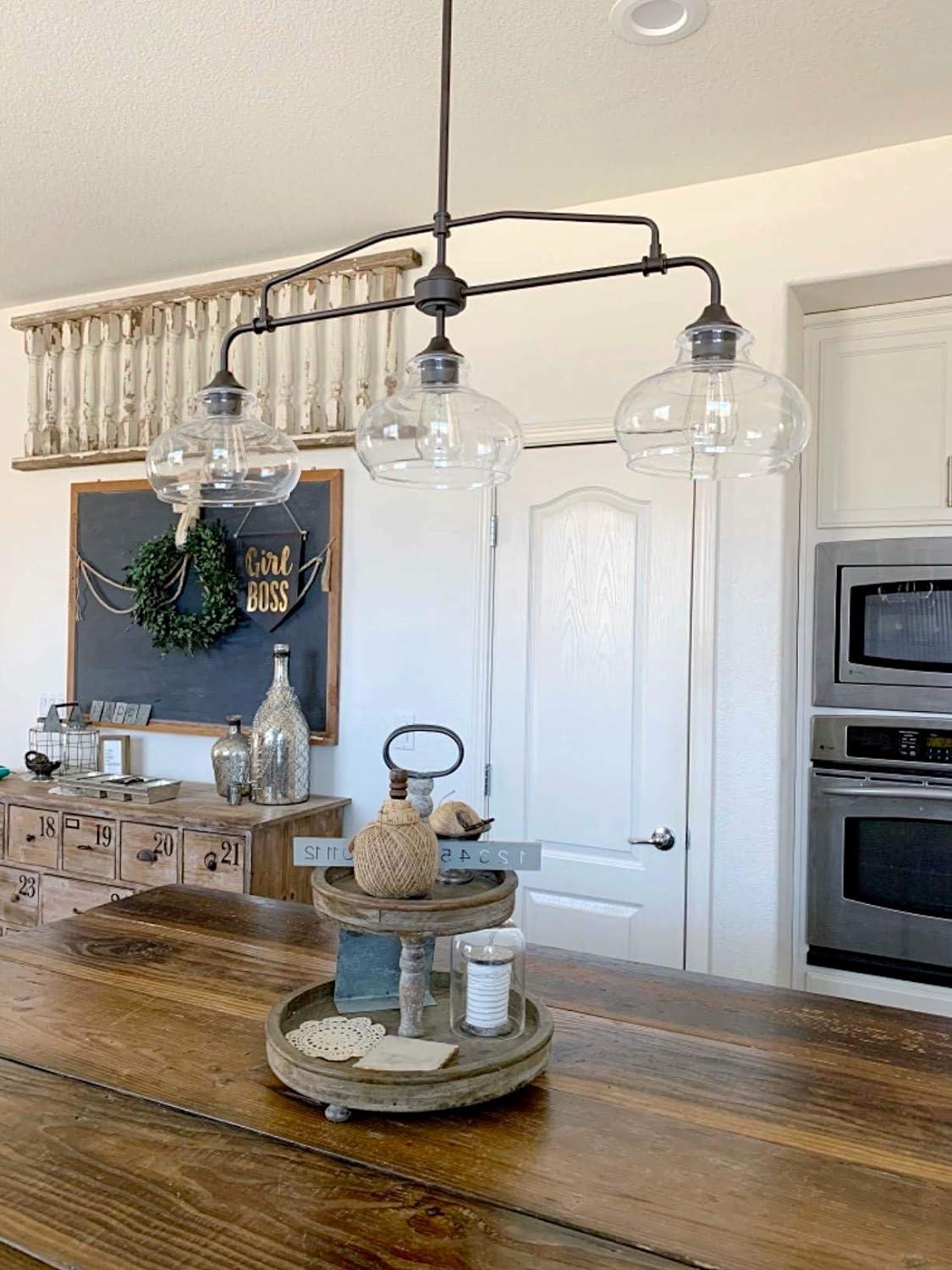 Harlow 38" Oil-Rubbed Bronze Modern Industrial Farmhouse Kitchen Island Light with Clear Glass Shades