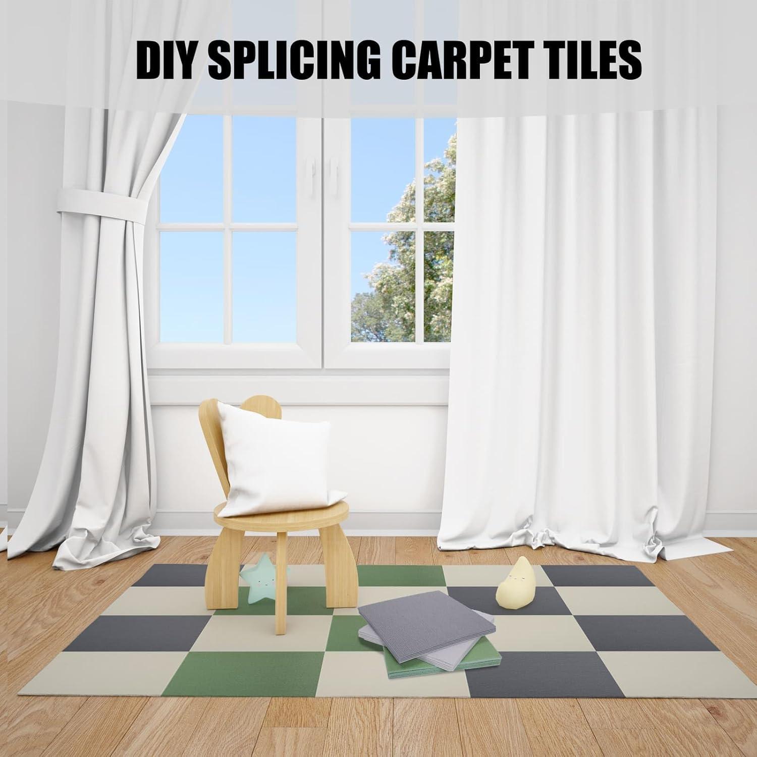 Self Adhesive Carpet Tiles,Non-Slip Peel and Stick Squares Splicing Puzzle Carpet Floor Tile,DIY Off White Easy Install 10 Pcs Floor Tiles 12" x 12"