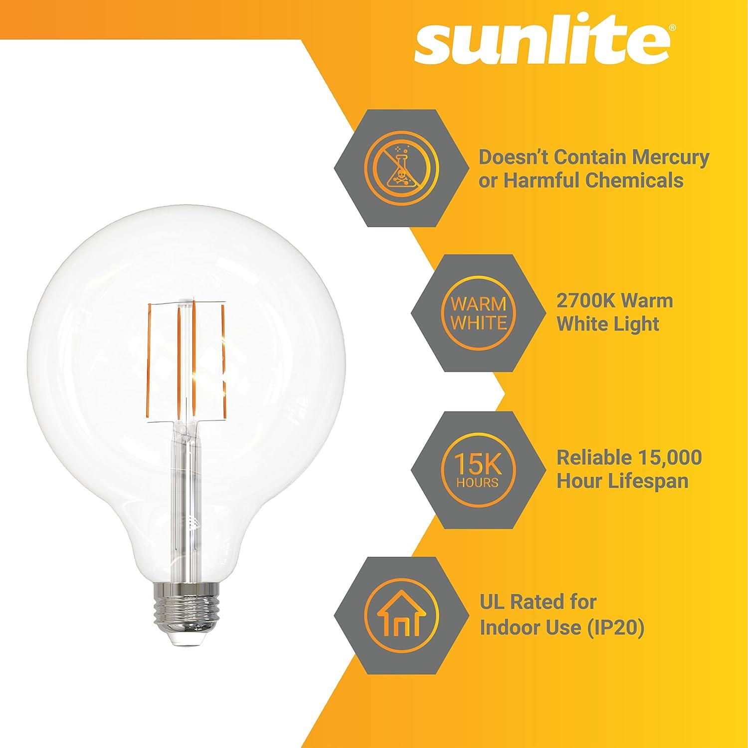 Sunlite 8.5w LED G40 Edison Globe Antique E26 Base 2700K Bulb - 100W Equiv