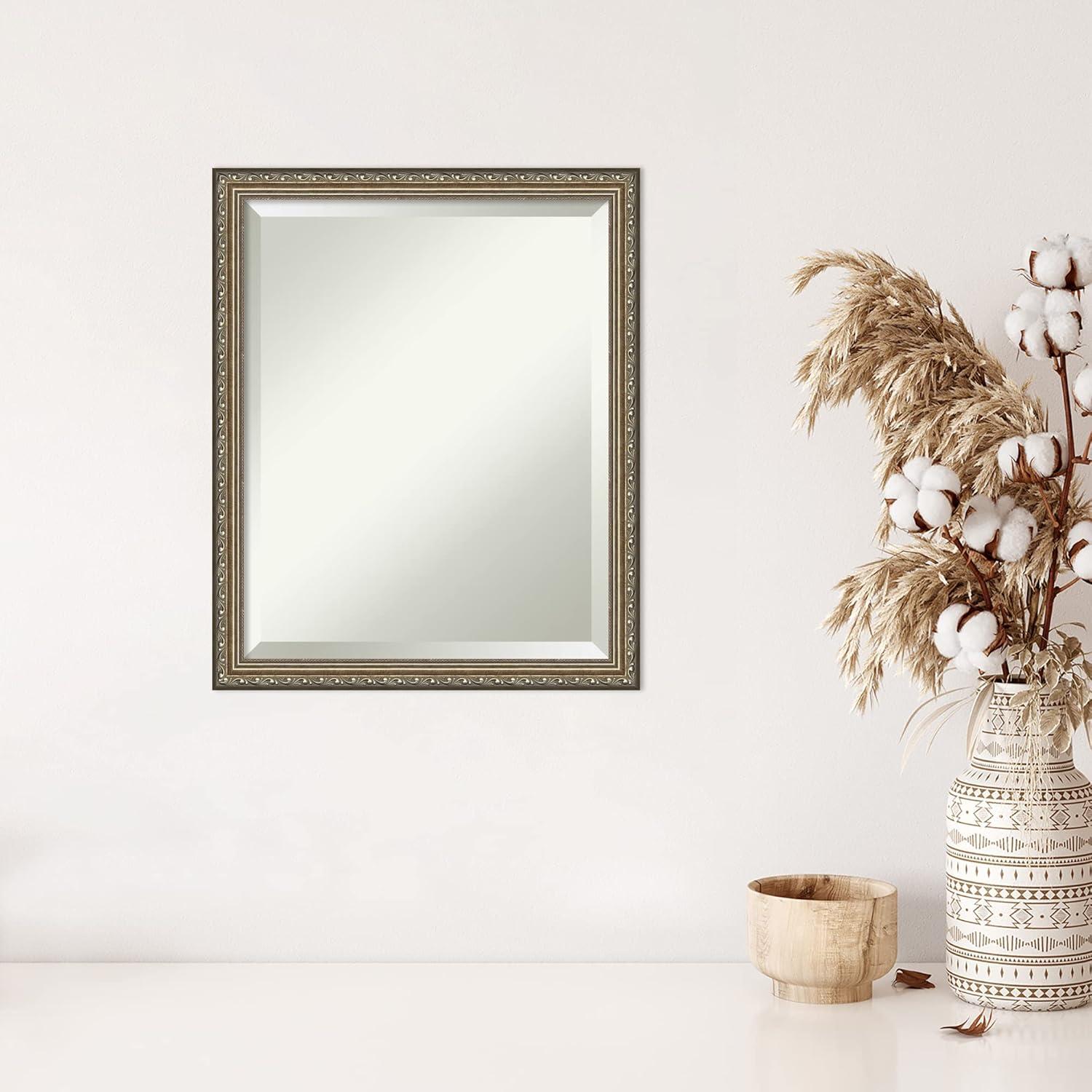 Elegant Parisian Silver Full-Length Beveled Wood Mirror