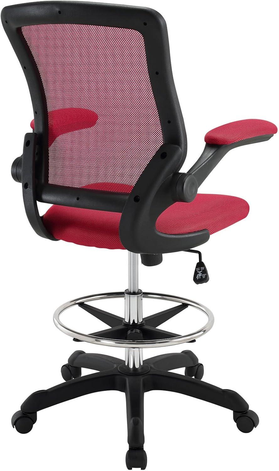 Red Adjustable Mesh Drafting Chair with Swivel Arms