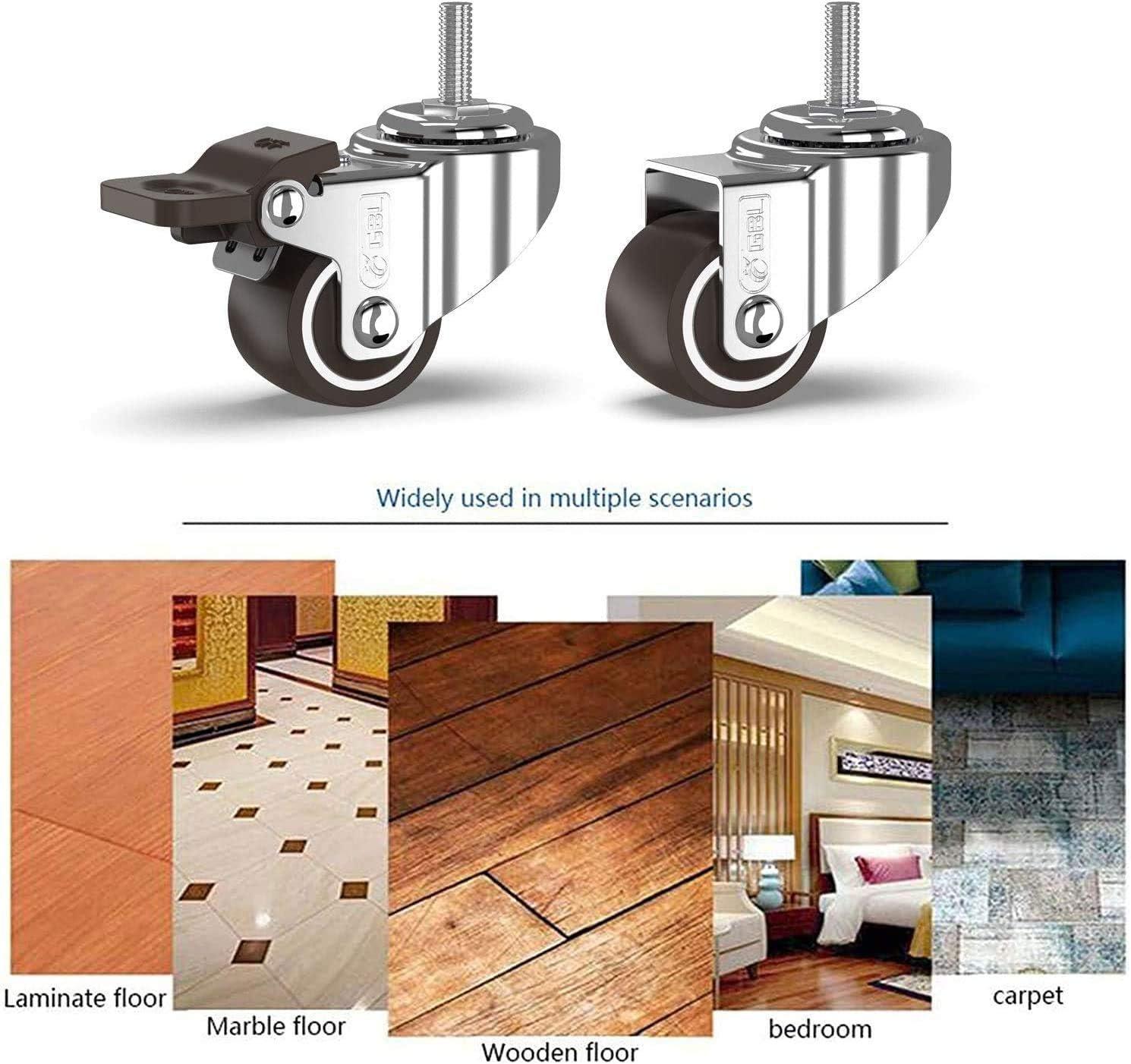 GBL 1" inch Small Caster Wheels with 2 Brakes + M8x20mm Screws - 90Lbs - Low Profile Castor Wheels with Brakes - Set of 4 No Floor Marks Silent Casters - Mini Wheels for Cart