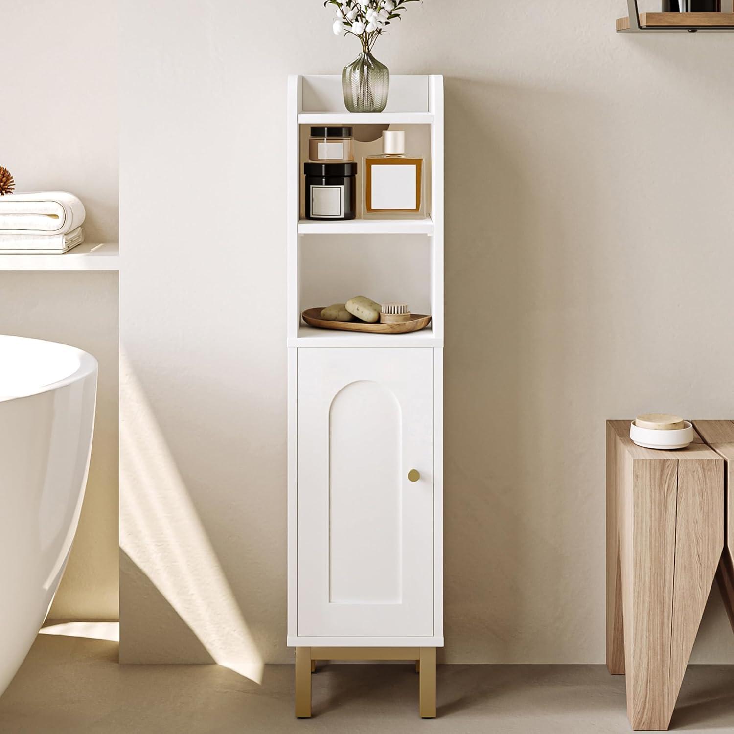 Bathroom Storage Cabinet, Small Corner Floor Cabinet with Door and Shelves