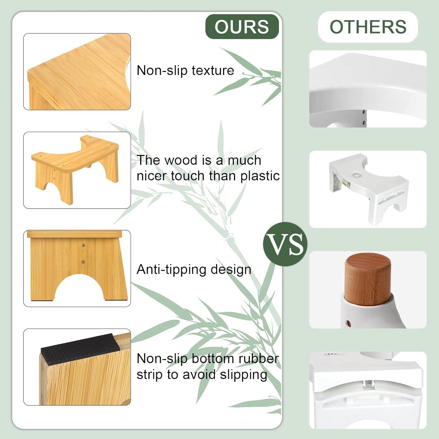 Bamboo Toilet Stool for Adults, 6.5" Toilet Stool Squat Adult Kids, Portable Simple Curve Squat Toilet Potty Stool, Non-Slip Poop Stool for Bathroom, Improve Squatting Posture and Comfort (Wood)