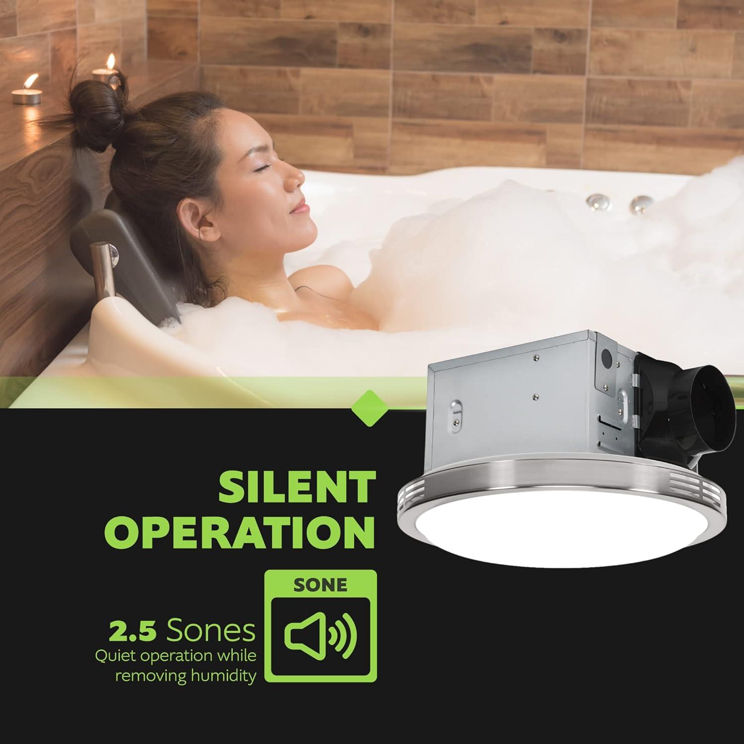 100 CFM Bathroom Ventilation Exhaust Fan with Decorative LED Light in Brushed Nickel Trim