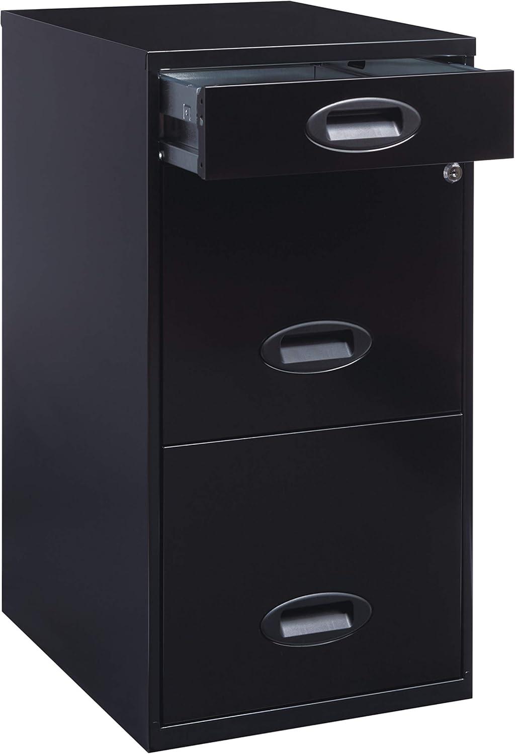 Space Solutions  18in. Deep 3 Drawer Metal Organizer File Cabinet with Pencil Drawer, Black