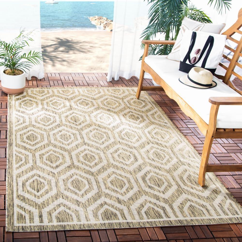 Courtyard CY6902 Power Loomed Indoor and Outdoor Area Rug - Brown/Bone - 6'7"x9'6" - Safavieh