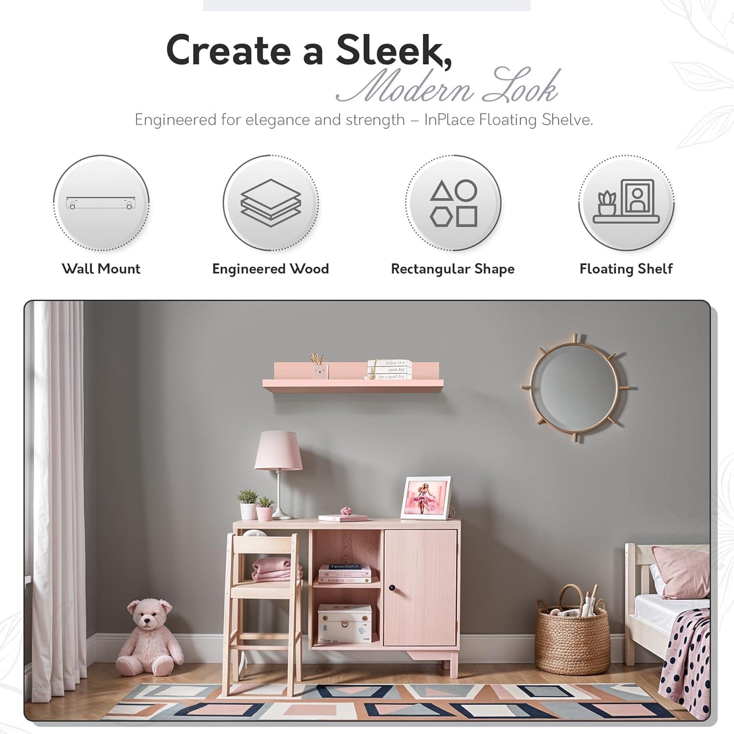 35.4" Picture Ledge Shelf for Kids' Room Pink - InPlace: Decorative Wall Shelf, MDF, Painted, 17 lb Capacity