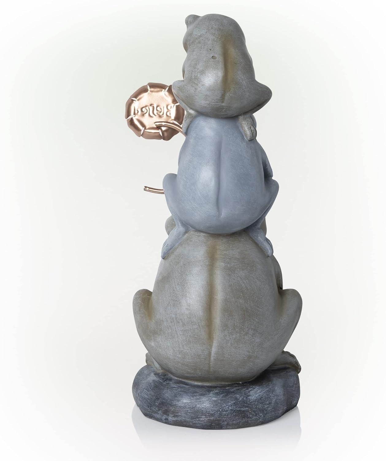 18" Polyresin Stacked Frogs with Flower Indoor/Outdoor Decorative Garden Statue Heathered Gray/Olive Green - Alpine Corporation