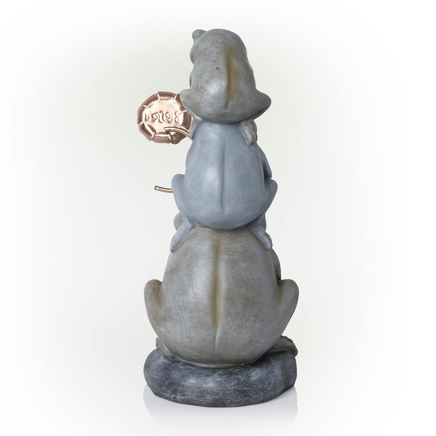 18" Polyresin Stacked Frogs with Flower Indoor/Outdoor Decorative Garden Statue Heathered Gray/Olive Green - Alpine Corporation