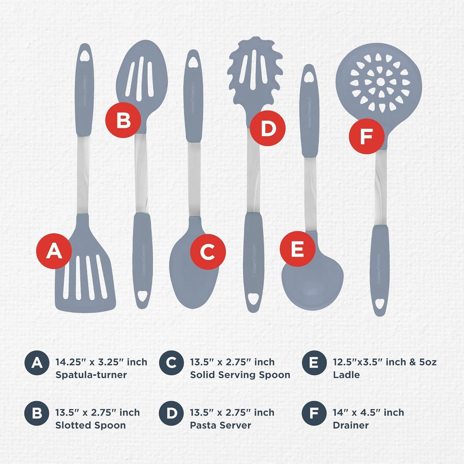 Culinary Couture Kitchen Utensils Set Cooking Essentials Silicone & Stainless Steel Set of 6 Turquoise