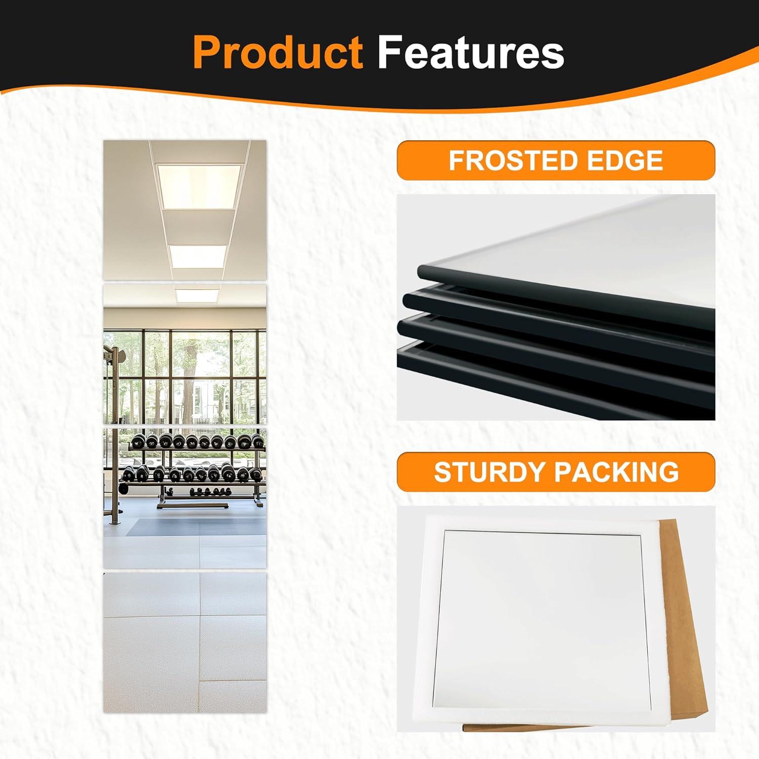 Delma Glass Full Length Wall Mirror Tiles, 14'' x 12'' 4PCS, Frameless Body Tiles for Bedroom, Mounted Home Gym, Door