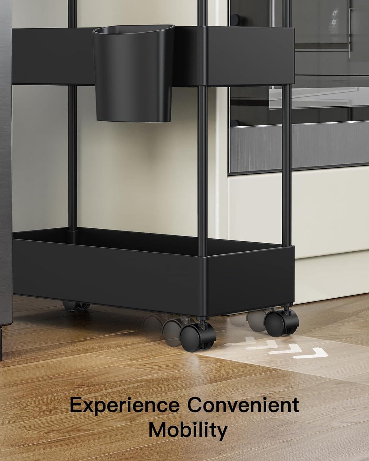 Anadea Slim Storage Cart With Wheels, Bathroom Cart Organizer Bathroom Storage Small, Rolling Cart For Bathroom, Laundry Room, Kitchen, Narrow Space