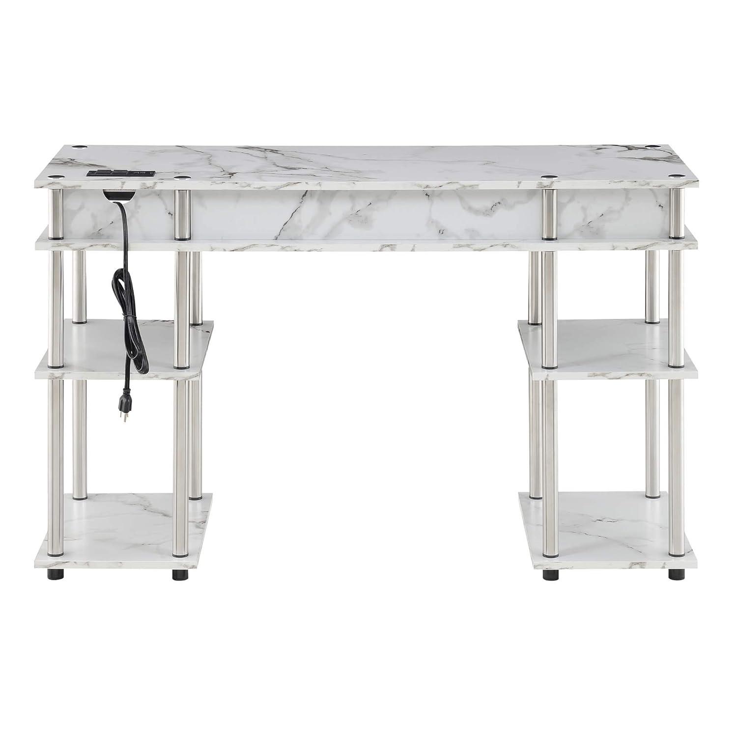 Adult, Designs2Go No Tools 30 in. Tall Student Desk w/ Charging Station & Shelves, White Faux Marble