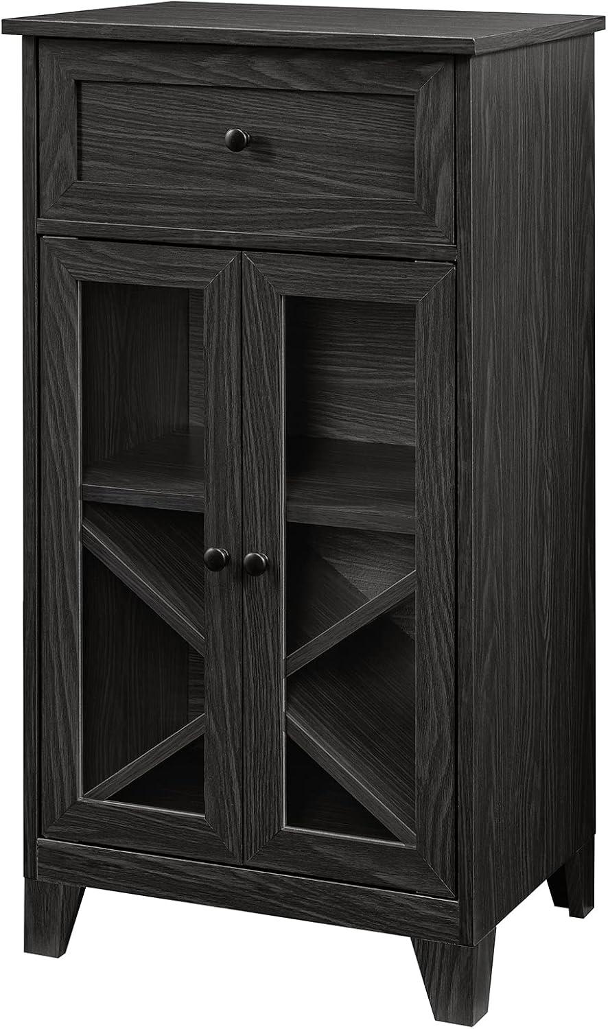 Graphite Glass-Door Bar Cabinet with Drawer and Shelving