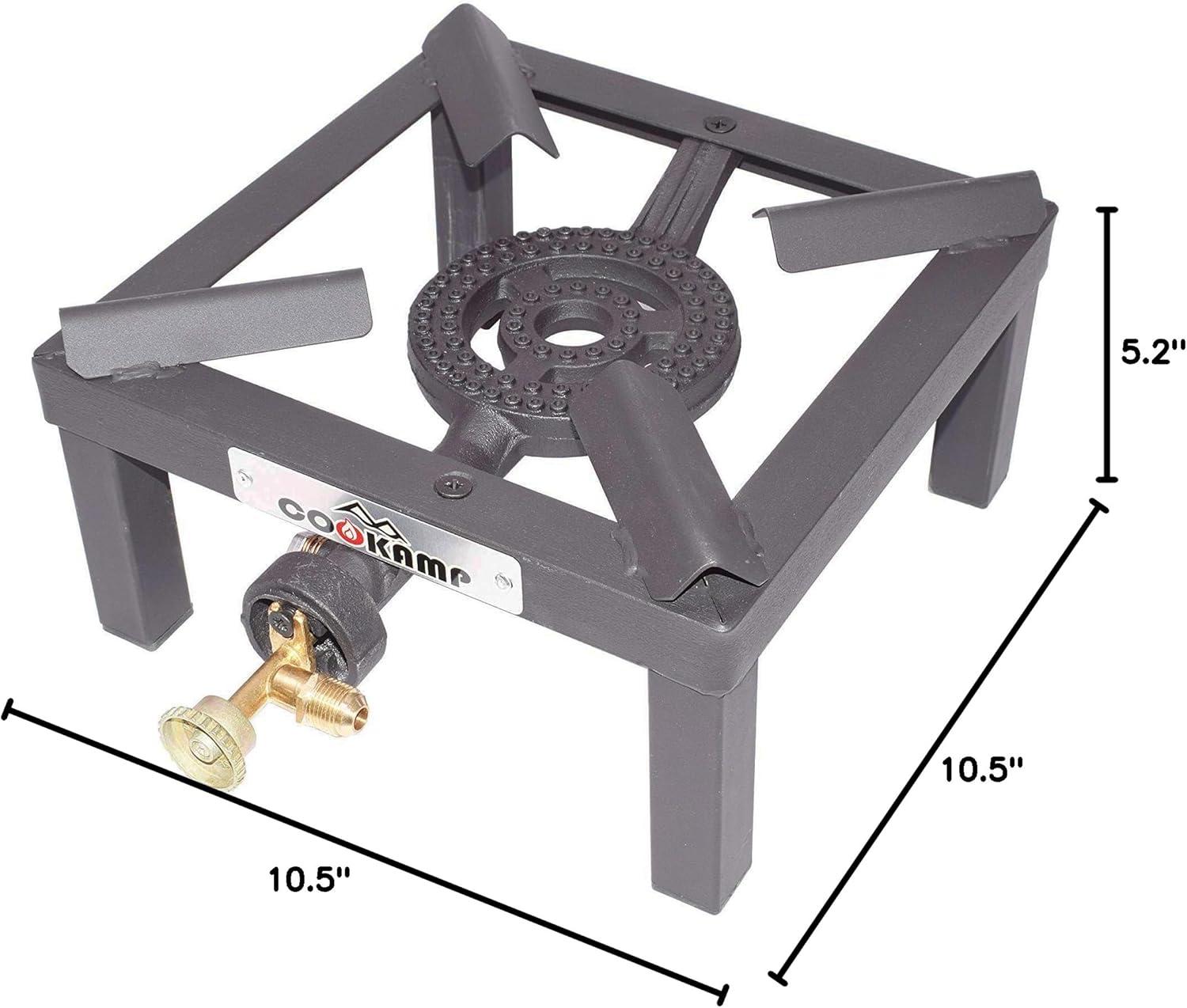 Black Cast Iron Single Burner Propane Camp Stove with Regulator