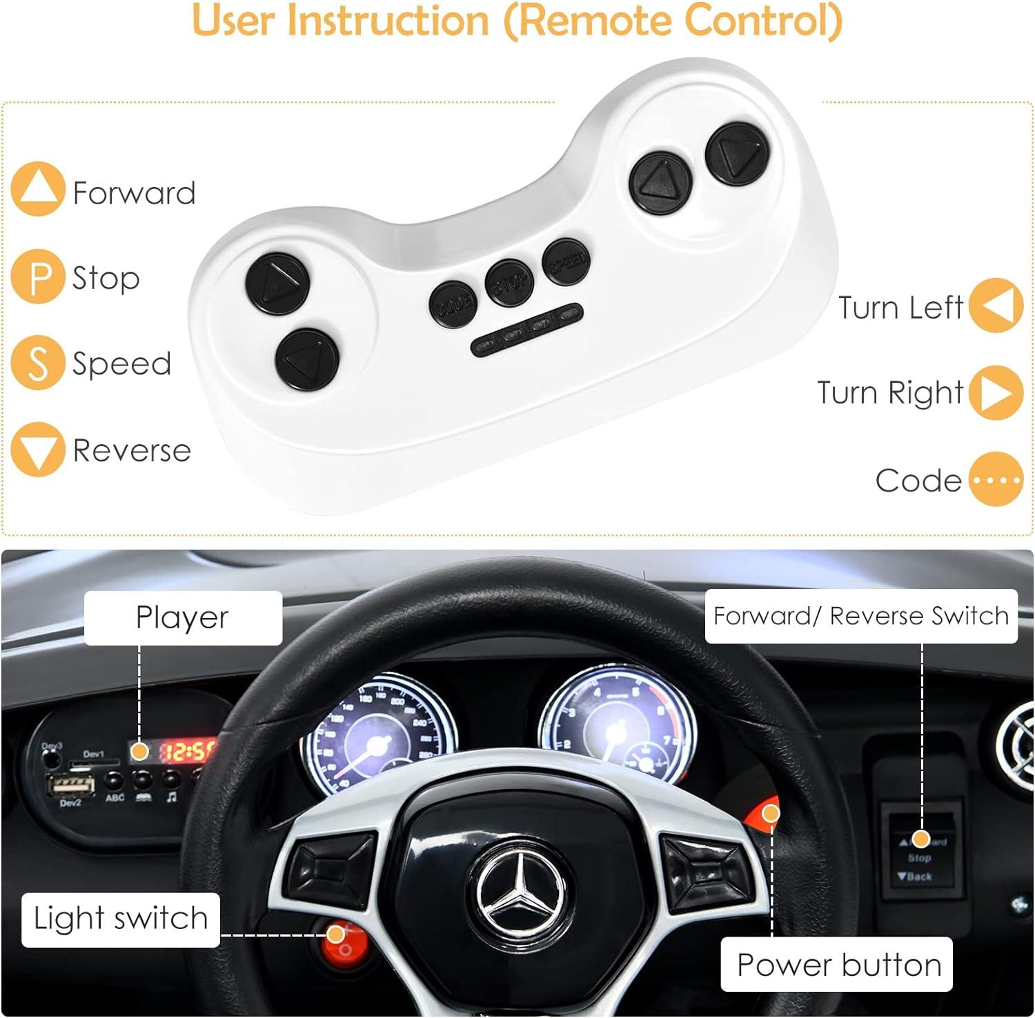 OLAKIDS 12V Electric Kids Ride On Car, Licensed Mercedes Benz GLA45 Toy Car with Remote Control, MP3 Plug, USB, 2 Speeds, LED Lights, Battery Powered Toy Vehicle for Toddler Children (Black)