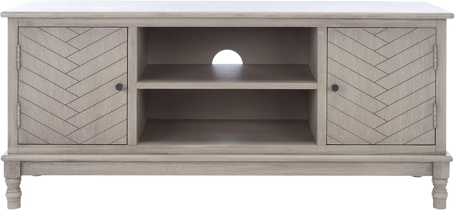 Greige 47" Wood Media Stand with Cabinet and Shelves