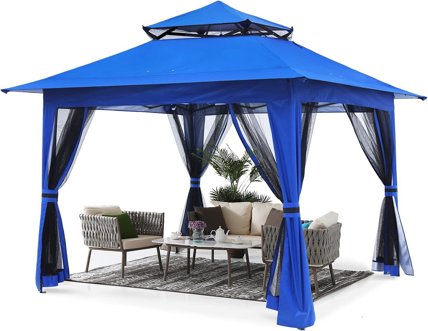 13x13 Pop Up Gazebo - With Mosquito Netting Blue