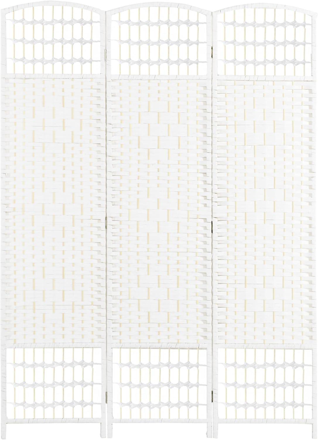 White Wave Fiber Freestanding Partition Wall Divider, 3 Panel Room Separator, Folding Privacy Screen, 5.6'