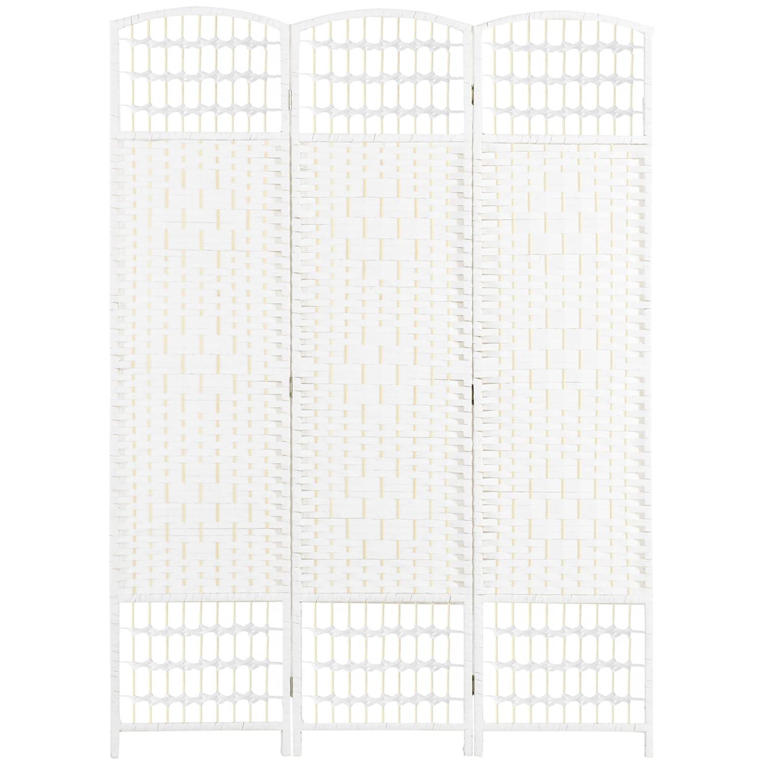 White Wave Fiber Freestanding Partition Wall Divider, 3 Panel Room Separator, Folding Privacy Screen, 5.6'