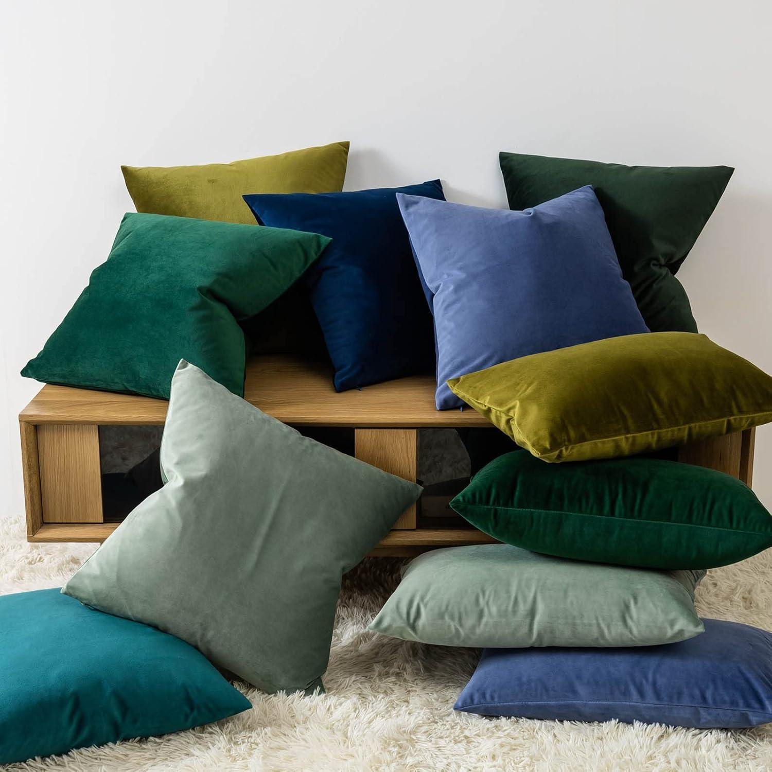 JUSPURBET Throw Pillow Covers Set of 2 Decorative 26x26 Velvet Pillow Covers for Couch Sofa Bed Soft Cushion Covers Cases with Invisible Zipper for Living Room Home Decor,Olive Green