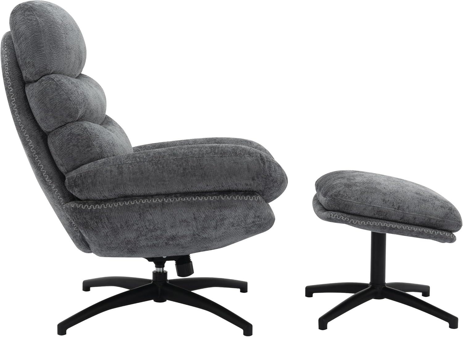 Kerry Swivel Lounge Chair & Footrest in Gray Fabric and Black Base