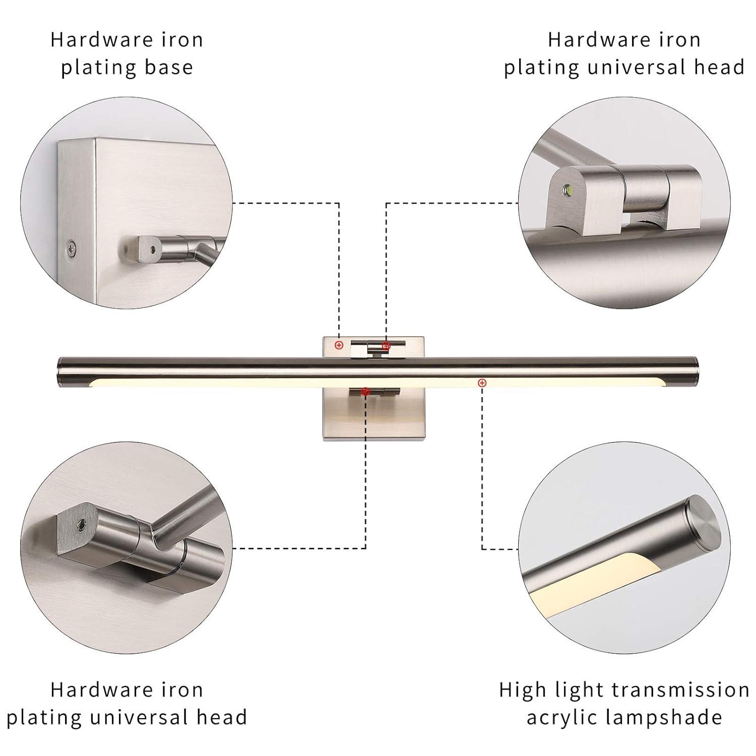 Joosenhouse Modern LED Picture Light Fixtures 24.4" Inch, Artwork Accent Lights with Single Swing Arm for Painting, Brushed Nickel, 14W (80W Eqv.), Warm White 3000K, Hardwire Connection…