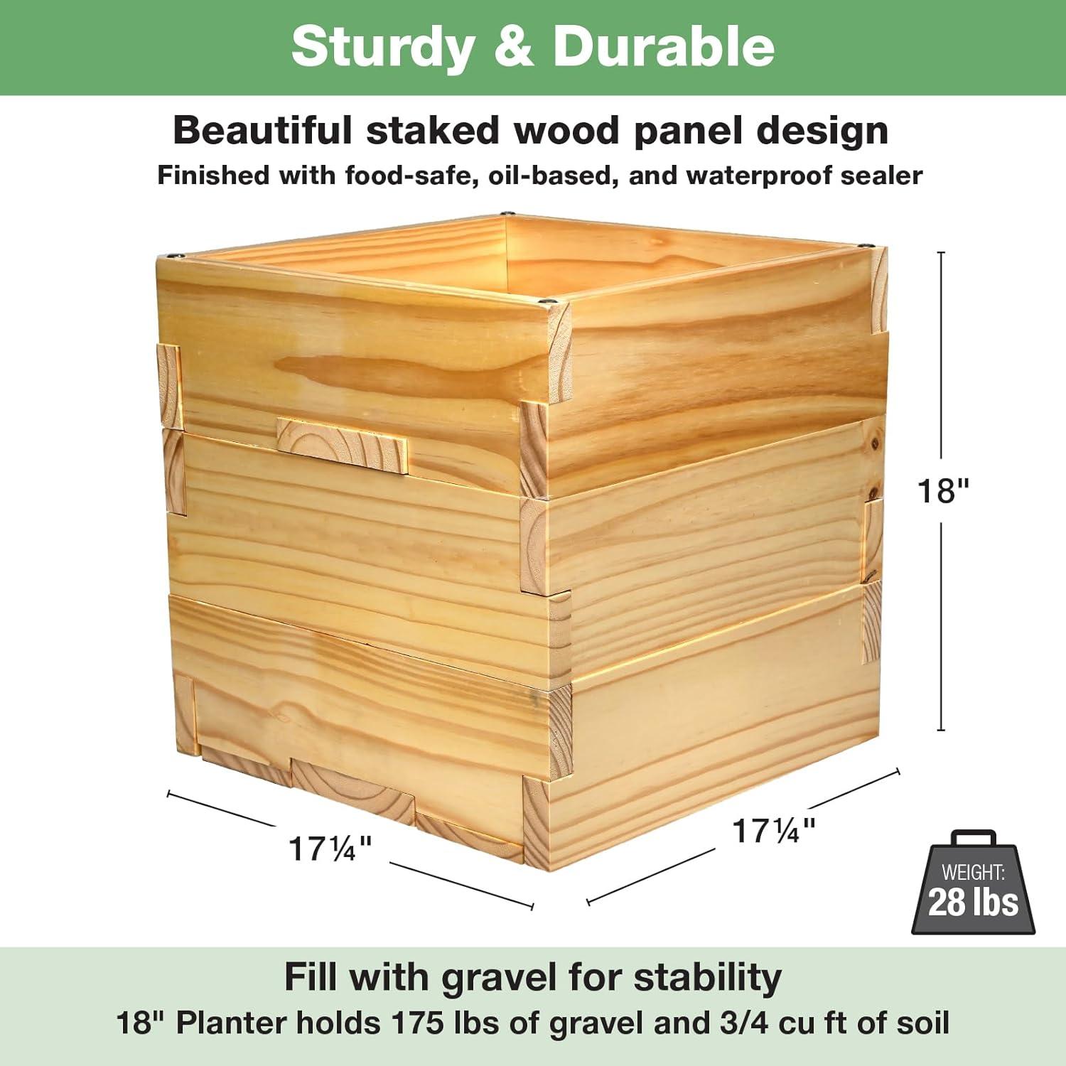 18" Square Natural Wood Outdoor Planter Box with Universal Pole Support