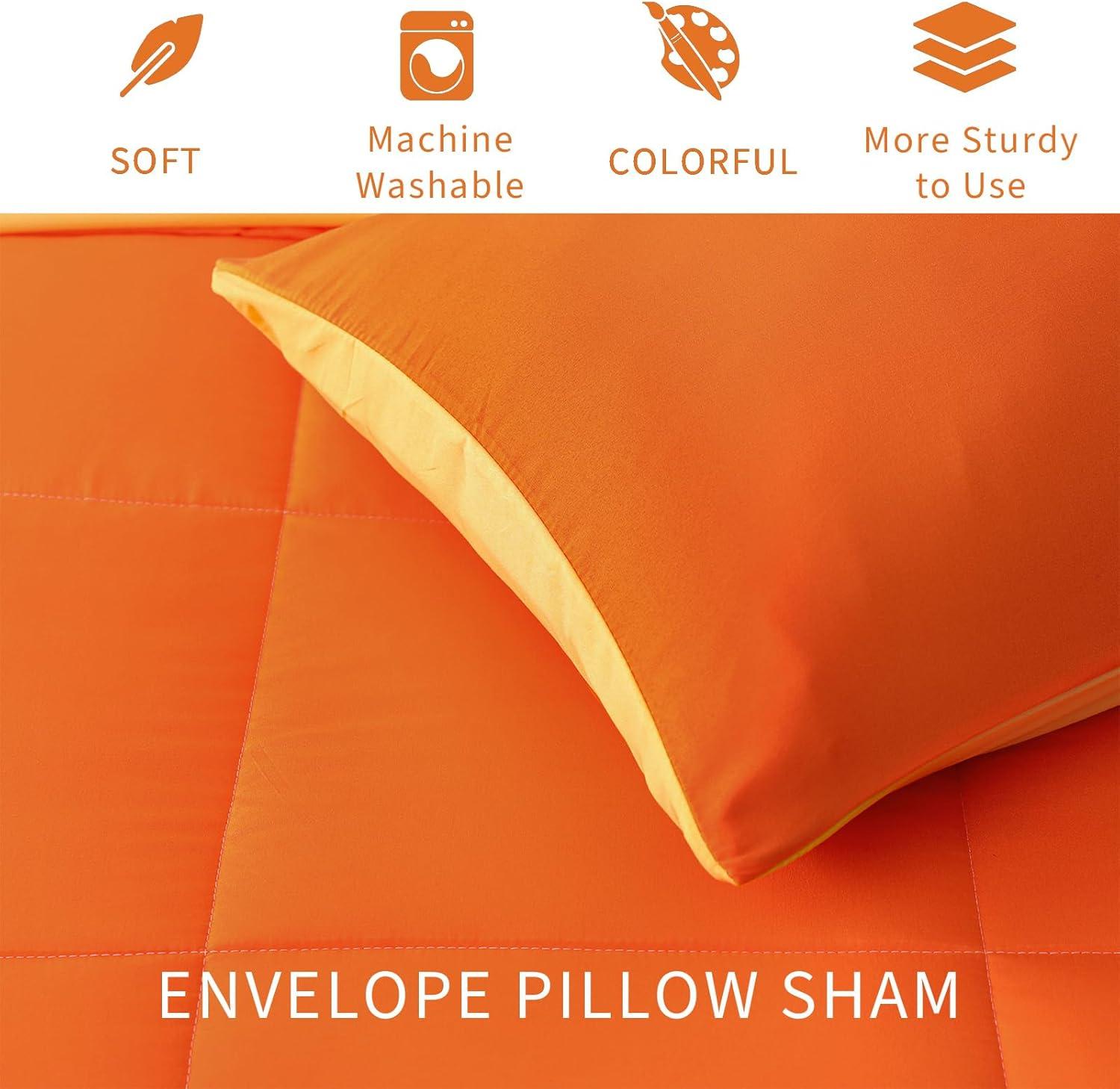 Exclusivo Mezcla Lightweight Reversible 3-Piece Comforter Set All Seasons, Down Alternative Comforter with 2 Pillow Shams, Queen Size, Orange/ Yellow