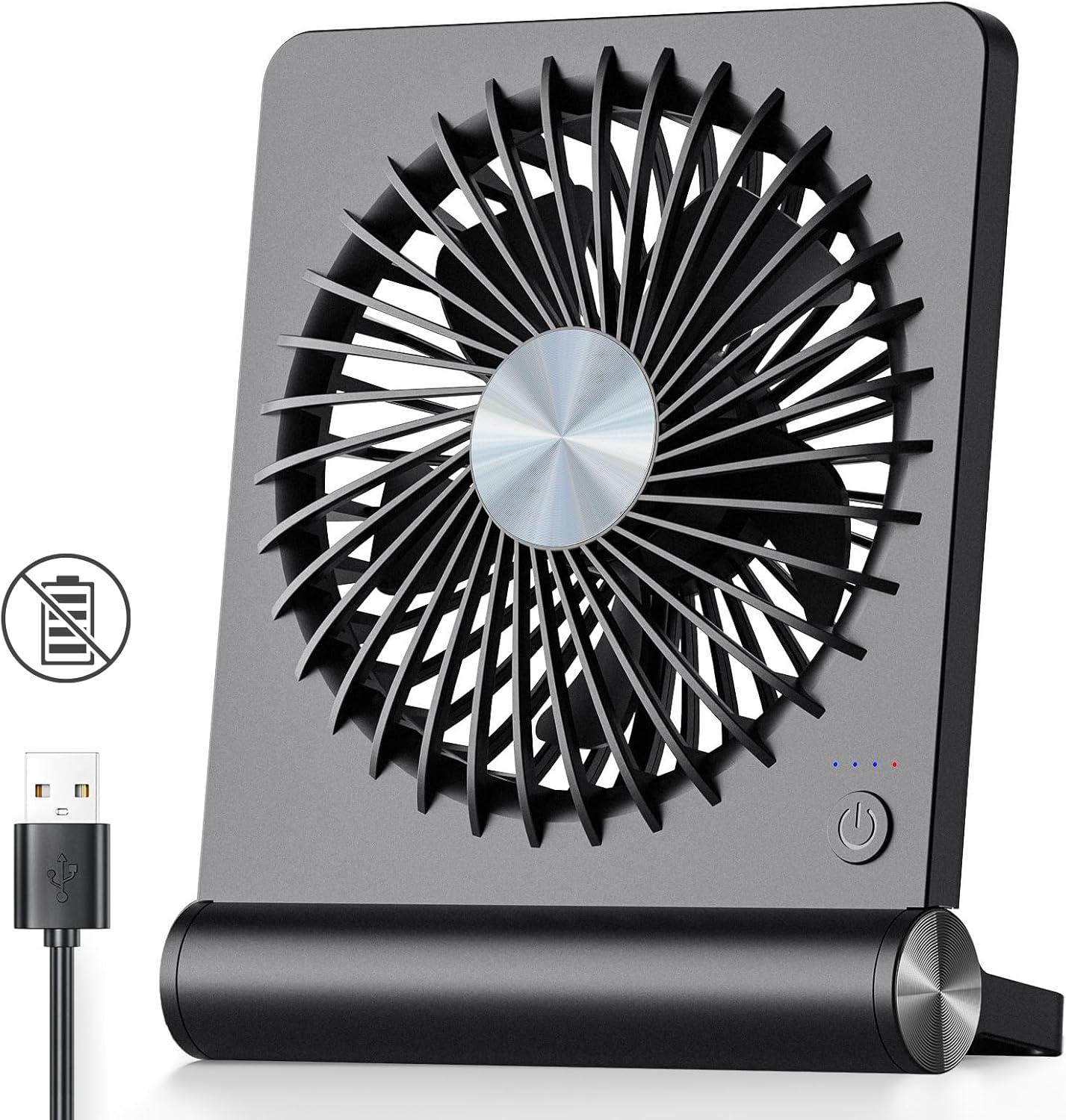 Koonie 5.7" Black USB-C Folding Desk Fan with 3 Speeds