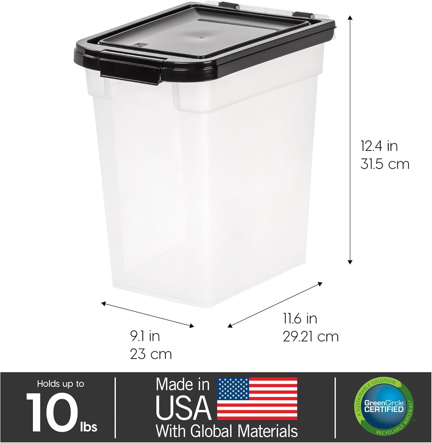 IRIS USA 10 Lbs / 12.75 Qt WeatherPro Airtight Pet Food Storage Container, Clear/Black