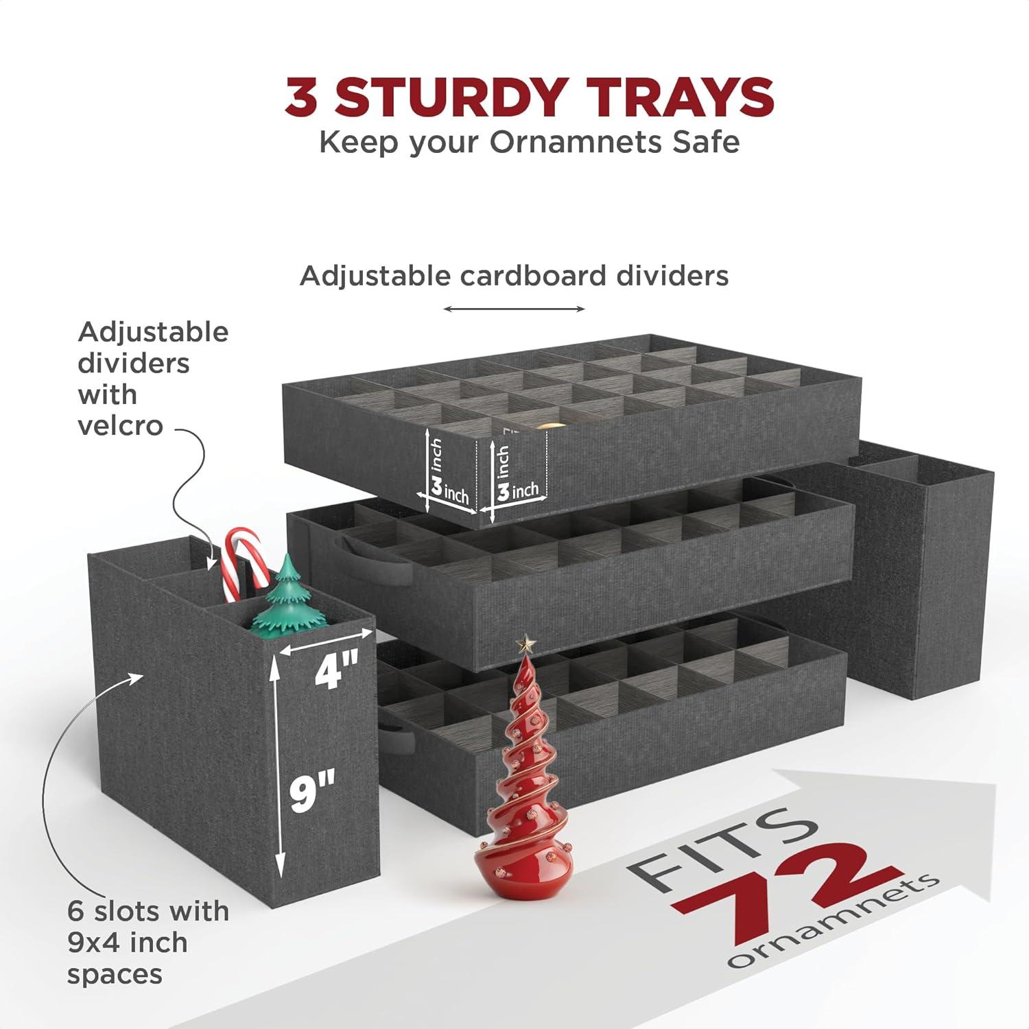 HOLDN’ STORAGE Christmas Ornament Storage Box with Dividers - Fits 72-3” Ornaments, 3 Removable Trays, Durable & Space-Saving, Clear Top Lid, Convenient Storage Designed, Red