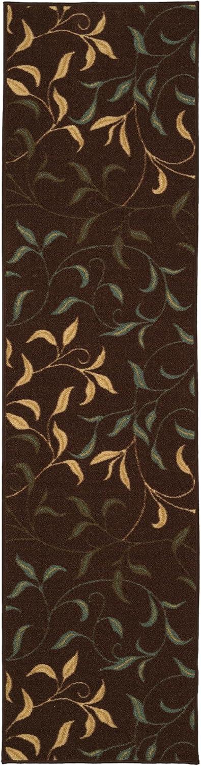 Ottohome Non-Slip Leaves Area Rug For Living Room, Hallway Runner, Entryway Rug, Brown