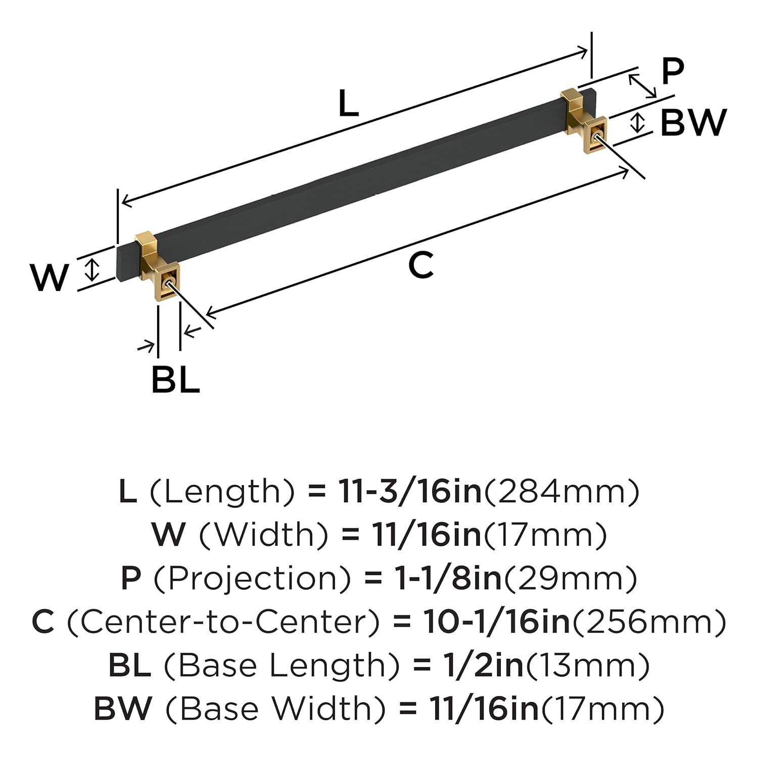 Amerock Overton 10-1/16 inch (256mm) Center-to-Center Brushed Matte Black/Champagne Bronze Cabinet Pull