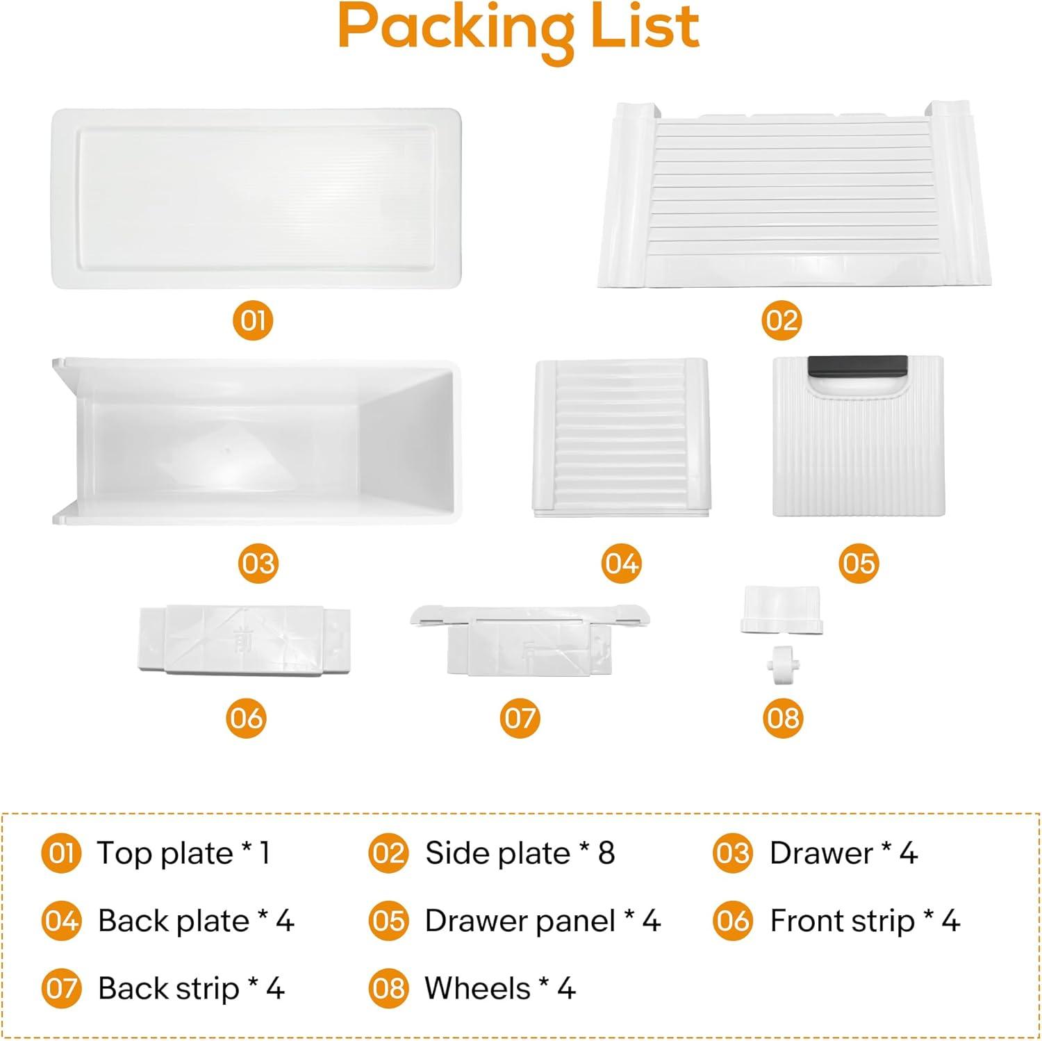 Rebrilliant Slim Plastic Rolling Storage Cabinet With 4 Drawers For Bathroom, Kitchen, Laundry - White