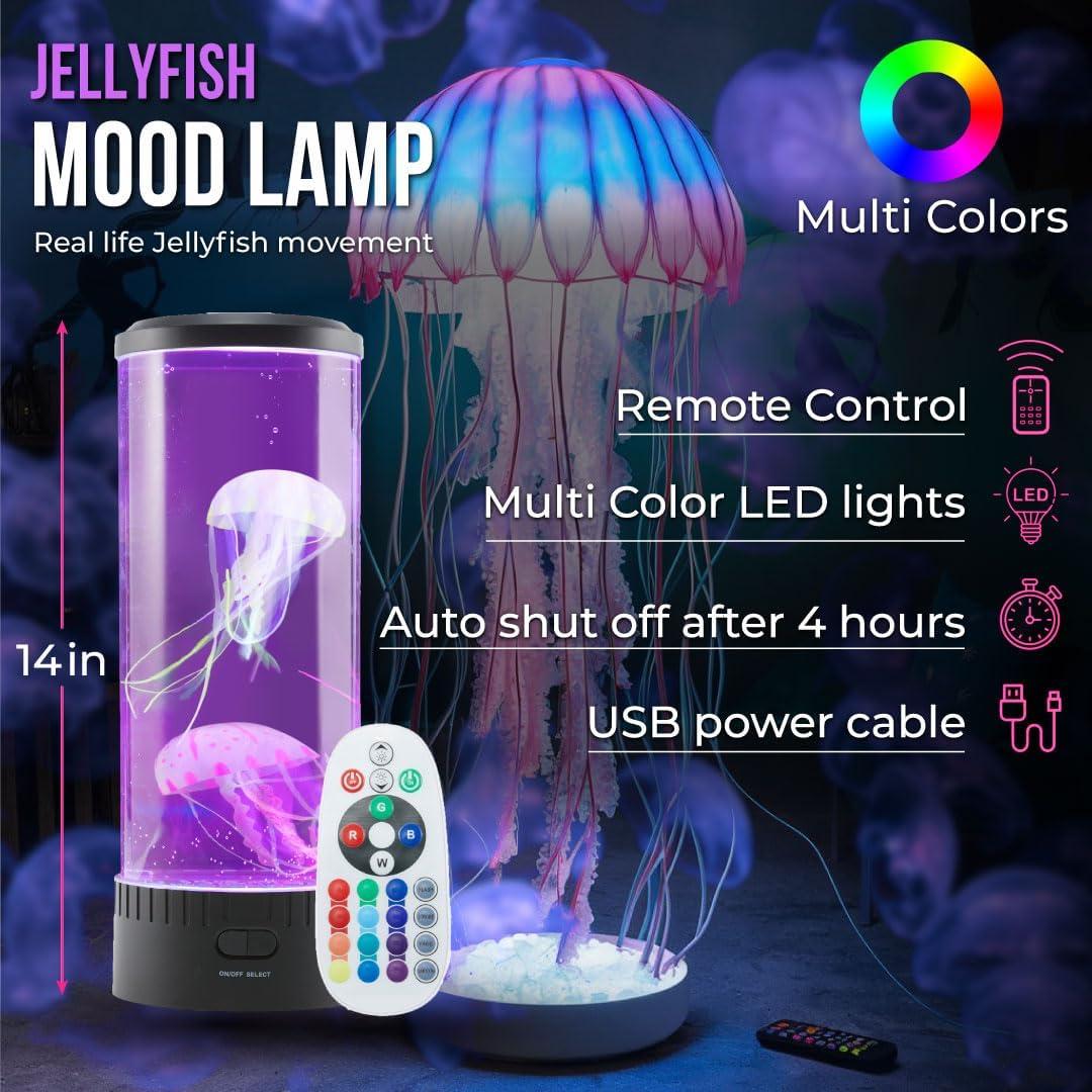 Lumina Black Cylinder Jellyfish Mood Lamp with LED Lights