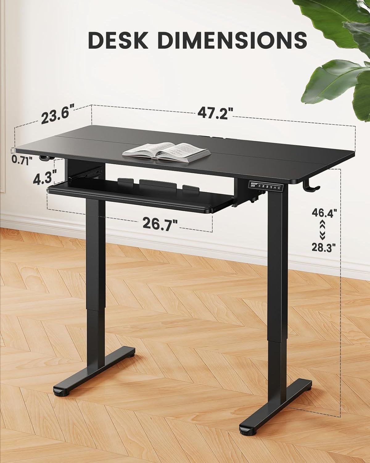 Black Adjustable Height Electric Standing Desk with Keyboard Tray