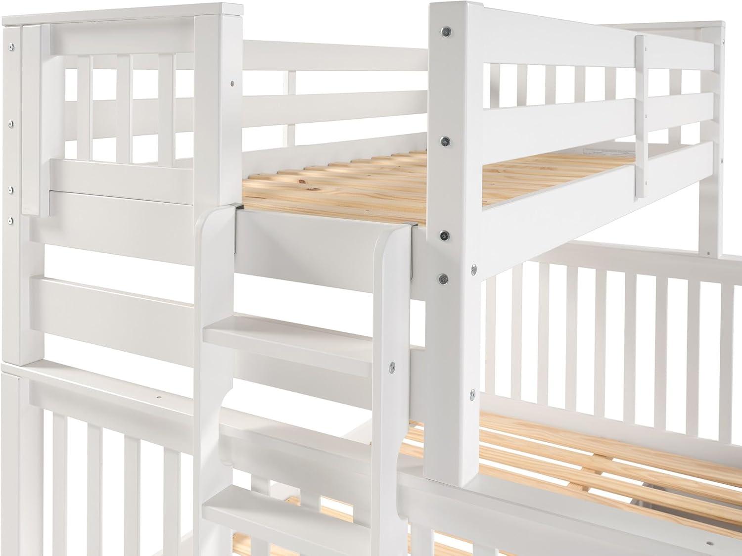 Bedz King Bunk Beds Twin over Full Mission Style with End Ladder and 2 Under Bed Drawers, White