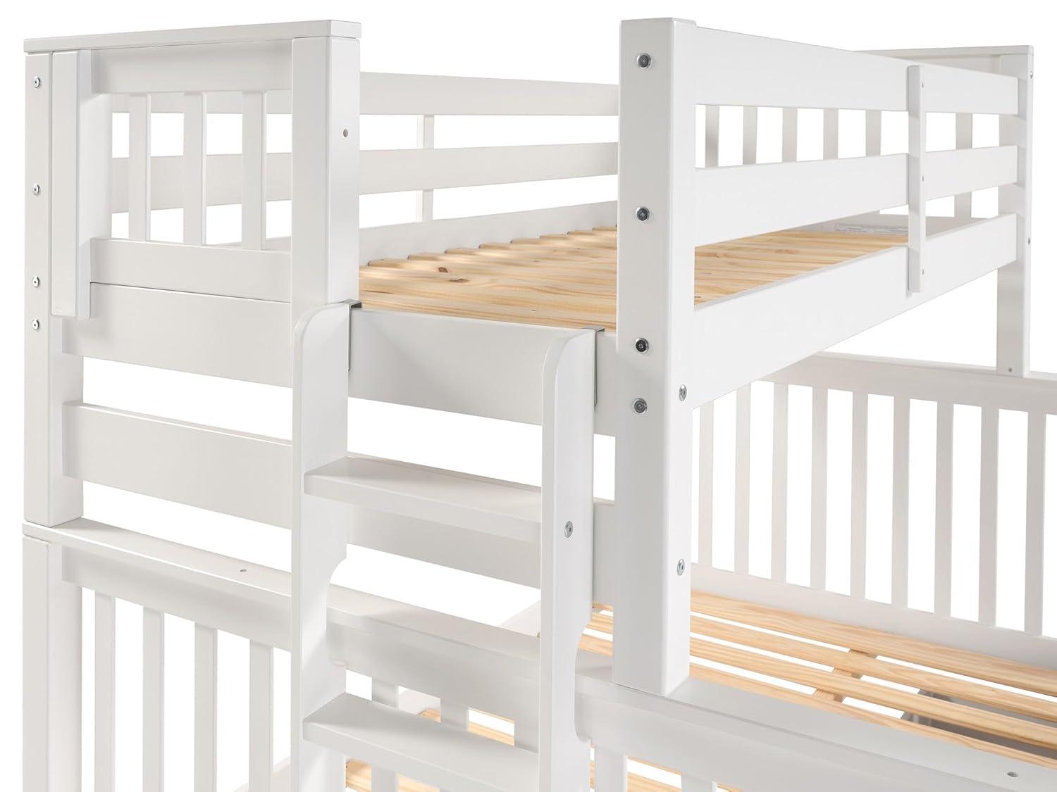 Bedz King Bunk Beds Twin over Full Mission Style with End Ladder and 2 Under Bed Drawers, White